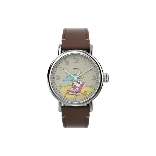 TIMEX Peanuts Особенный Snoopy Beach Мужские часы Кварцевый механизм Кожаный ремешок 40 мм Серый циферблат Мужские часы