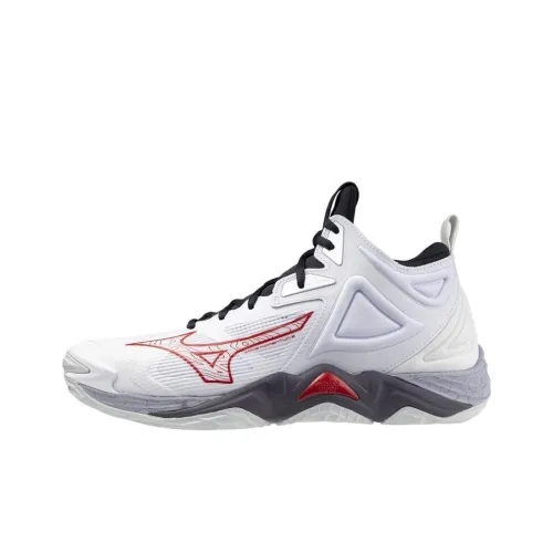 Mizuno Wave Momentum 3 противоскользящие устойчивые к истиранию кроссовки MID для тренировок унисекс белый и красный