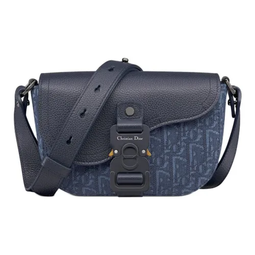 DIOR Седло Grained Телячья кожа Седло Сумка Сумки через плечо Сумка через плечо Мини Женская Морской синий