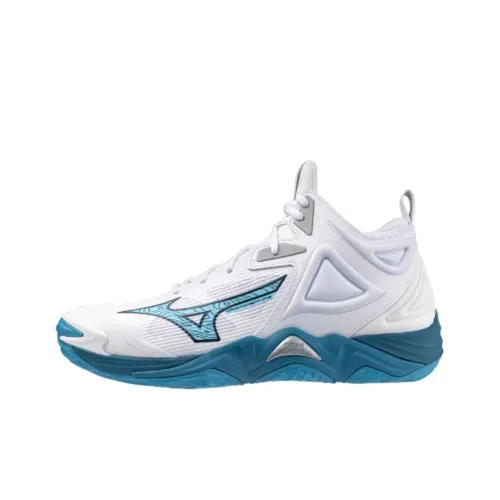 Mizuno Wave Momentum 3 противоскользящие устойчивые к истиранию MID топ тренировочные кроссовки унисекс белые синие