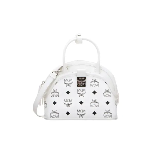 MCM Tracy Visetos Покрытый холст с кожаными вставками Сумка через плечо Сумка Маленькая Женская Белая