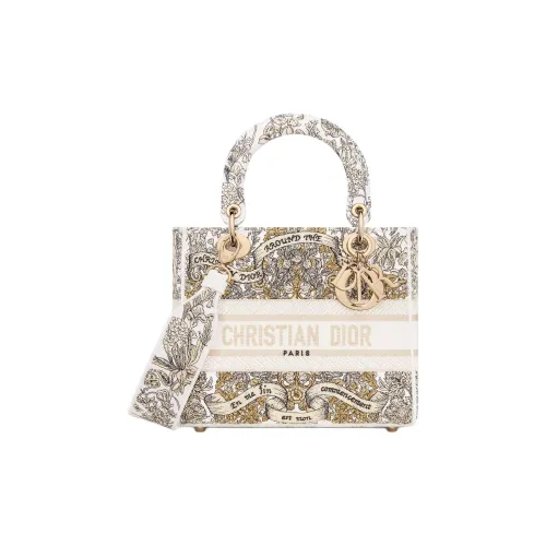 DIOR LADY D Лайт Хлопок Сумка Lady Dior Сумка через плечо Сумка среднего размера Женская Молочно-белая
