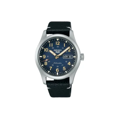 SEIKO Автоматический Ручной Механизм Коровья Кожа Ремешок Часы для Мужчин Синий Циферблат