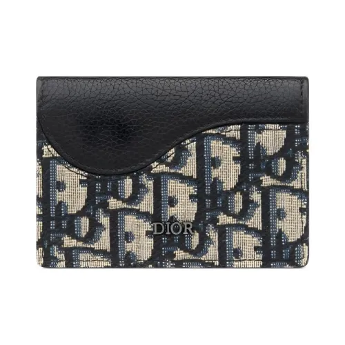 DIOR Grained Телячья кожа Держатель для карт Мужской Бежевый и Черный