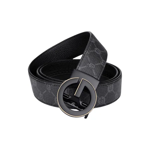 GOLF ПВХ Автоматическая застежка Ремень Мужской Черный металлик Золото 3,5 см