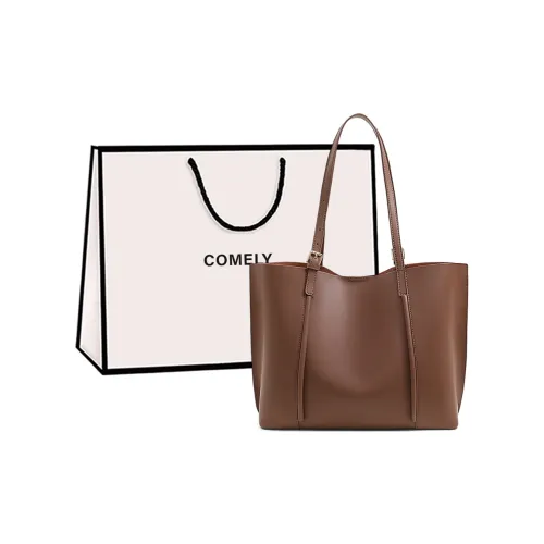 COMELY Коровья кожа с синтетической кожей Тоут Сумка Сумка для покупок Сумка на плечо Средний Женская Кофейная