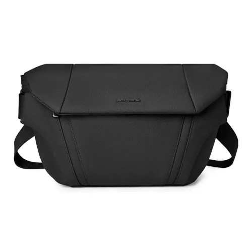 PIERRE CARDIN Кожа Мембрана Курьер Сумка Сумка через плечо Средняя Мужская Черная