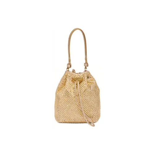 PRADA Кристальная украшение ткань из сатина ведрообразная сумка сумка через плечо мини-сумка женская платиновая