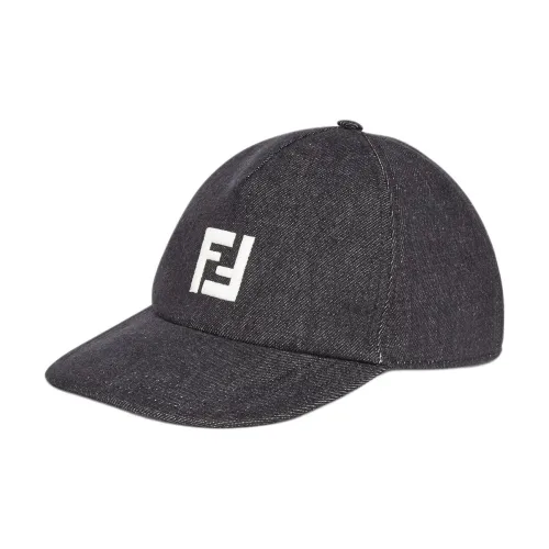 FENDI Cotton Denim Metal Caps Men's Black