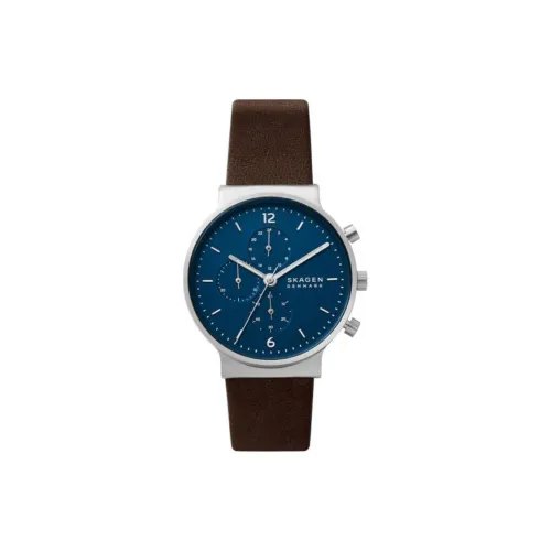 SKAGEN Наручные часы Кварцевый механизм Кожаный ремешок 40 мм Синий циферблат Мужские часы