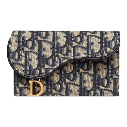 DIOR Женский кошелек из жаккардовой ткани синий бежевый