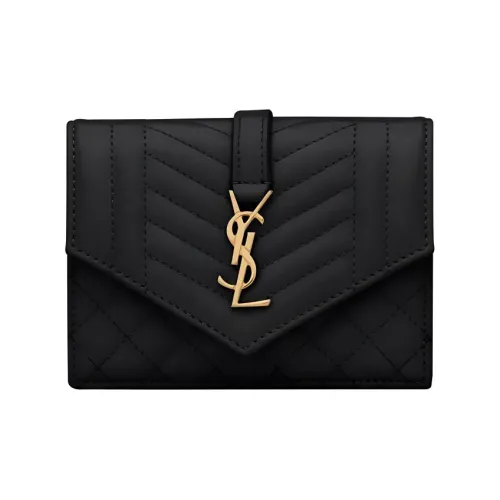 SAINT LAURENT Монограмма с коровьей кожей и овчиной Кошелек Держатель для карт Женские Черный