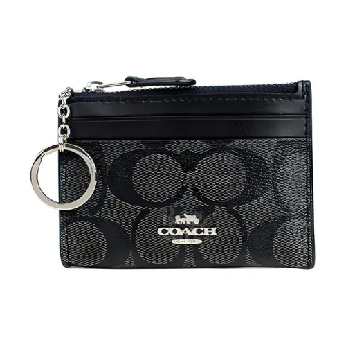COACH Mini Id Skinny Холст с кожей Key Pouch Держатель для карт Мужской Черный Монограмма