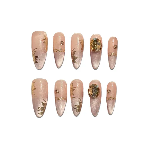 XIAMEIYU Золотой Magic Mirror Цветок Кошка'S Eye Французский Handcrafted False Nail Длинный Заостренный Золотой Градиентный 32mm