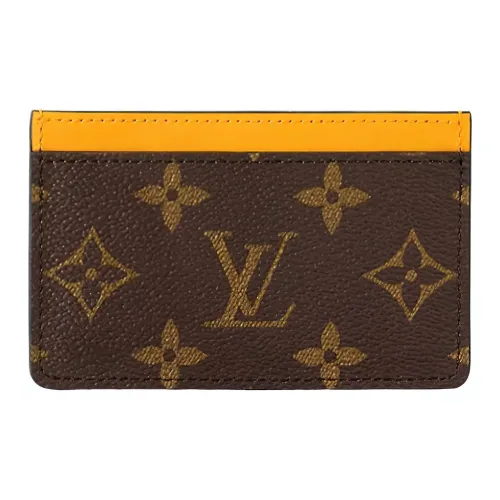 LOUIS VUITTON Покрытый холст с коровьей кожей отделка держатель для карт маленький мужской коричневый и желтый
