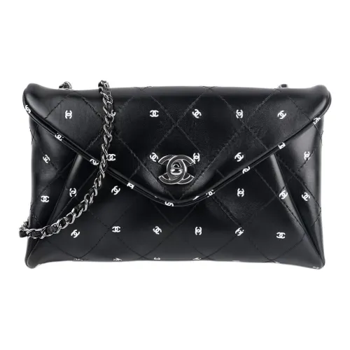 CHANEL Кожа Цепь Сумка Конверт Клатч Женский Черный