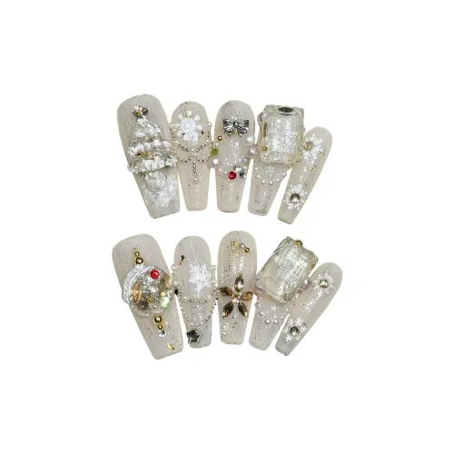 Yun Yue Joe Осенний Зимний Shimmer Белый Рождество Aurora 3D Эффект Snowflake False Nail Длинный 30MM