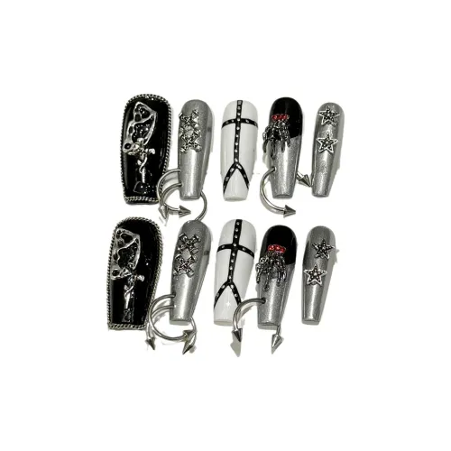 Yun Yue Joe Панк Готический Черный Белый Серебряный False Nail Длинный 30MM