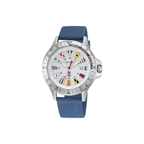 NAUTICA Наручные часы Солнечный кварцевый механизм Силиконовый ремешок 43 мм Серебристый циферблат Мужские часы