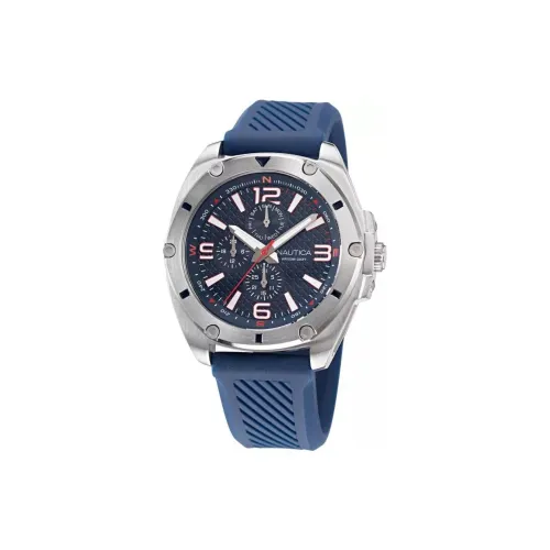 NAUTICA Мужские часы Кварцевый механизм Силиконовый ремешок 44 мм Синий циферблат