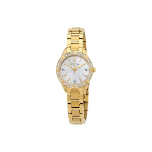 BULOVA Женские часы Кварцевый механизм Ремешок из нержавеющей стали 28 мм Белый циферблат