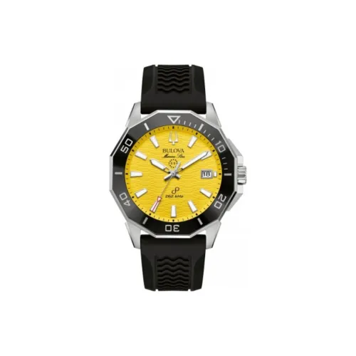 BULOVA Мужские часы Кварцевый механизм Резиновый ремешок 43 мм Желтый циферблат Часы