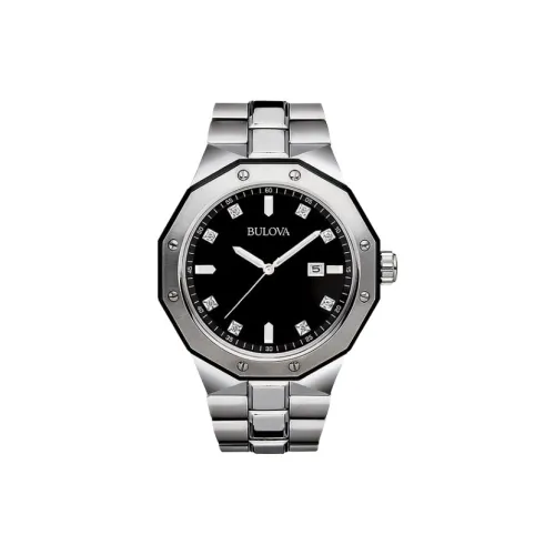 BULOVA Мужские часы Кварцевый механизм Ремешок из нержавеющей стали 44 мм Черный циферблат