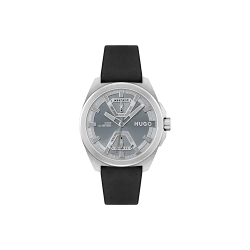 Hugo Boss Мужские часы Кварцевый механизм Кожаный ремешок 44 мм Серебристый циферблат