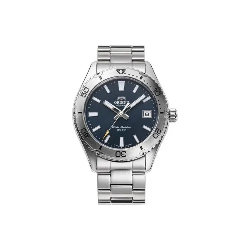 ORIENT Автоматический Механический Механизм Нержавеющая Сталь Ремешок Часы Мужские Синий Циферблат