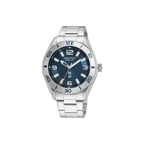 NAUTICA FINN WORLD Collection Мужские часы Кварцевый механизм Ремешок из нержавеющей стали 44 мм Синий циферблат