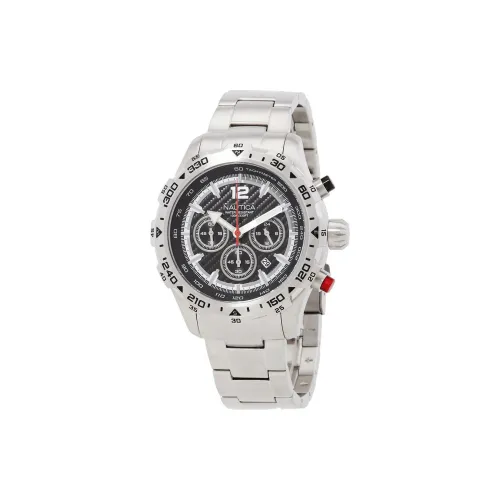 NAUTICA Мужские часы Кварцевый механизм Ремешок из нержавеющей стали 46 мм Черный циферблат