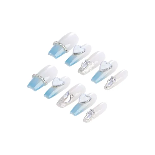 Yun Yue Joe Сердце океана Осветляющий Эксклюзивный Premium Luxury 3D-эффект Ледяной Прозрачный Синий False Nail Средний LADDER 25мм