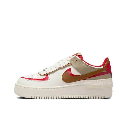 Nike Air FORCE 1 Slip-on Устойчивый к истиранию Низкий Топ Скейтбординг Кроссовки Женские Белый Коричневый Красный