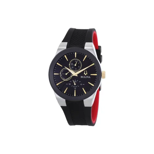 BULOVA Мужские часы Кварцевый механизм Силиконовый ремешок 41 мм Черный циферблат