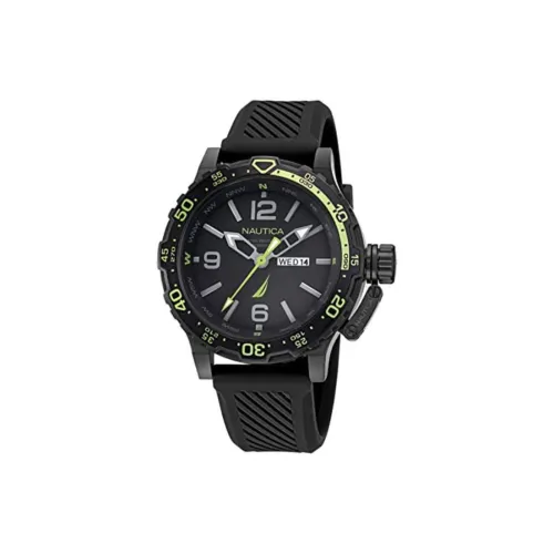 NAUTICA Наручные часы Кварцевый механизм Резина Силиконовый ремешок 46 мм Черный циферблат Мужские часы