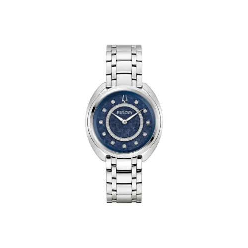 BULOVA Женские часы Кварцевый механизм Ремешок из нержавеющей стали 34 мм Синий циферблат