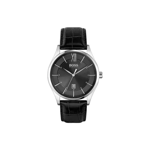 Hugo Boss Мужские часы Кварцевый механизм Кожаный ремешок 42 мм Черный циферблат