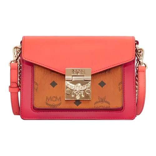 MCM Покрытый холст Сумка через плечо Мини Женская Розовая и Коричневая с монограммой