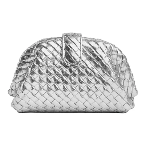 Bottega Veneta Глянцевая кожа клатч маленький женский серебряный