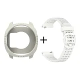 Серебристо-серый защитный чехол + белый сетчатый ремешок с отверстиями, спортивный силиконовый ремешок.