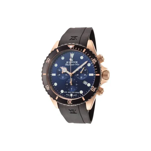 EDOX Кварцевый механизм Мужские часы Часы 44 мм Синий циферблат Корпус из нержавеющей стали Резиновый ремешок