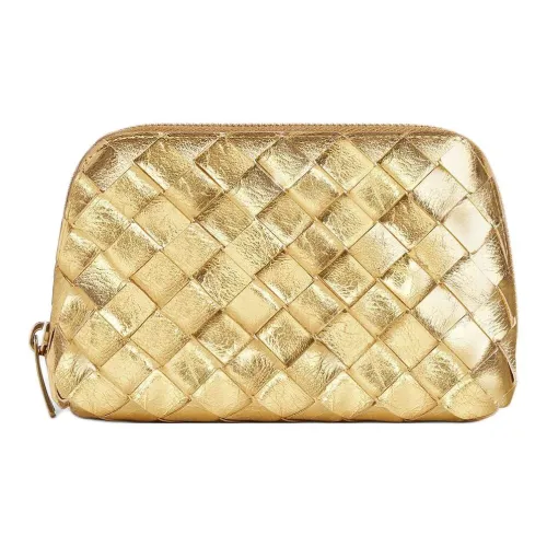 Bottega Veneta Коровья кожа Ручной Makeup Bag Маленький Женский Золотой