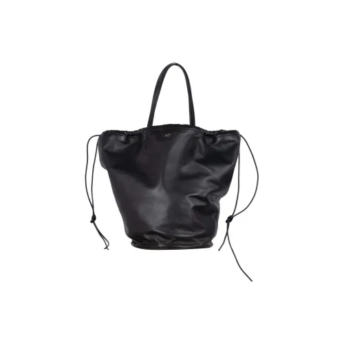 KHAITE Кожа Тоут Сумка Сумка для покупок Сумка среднего размера Женская Черная