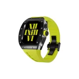 Серебряный корпус, черный ободок, неоновый зеленый ремешок