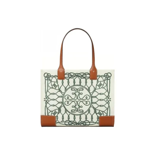 TORY BURCH Ella Переработанный полиэстер Тоут Сумка Сумка для покупок Сумка на плечо Сумка Маленькая Женская Айвори Зеленая