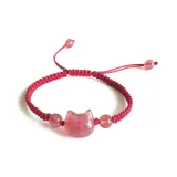 Красный персиковый браслет с подвеской в виде кошки