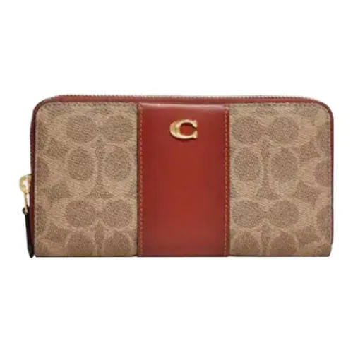 COACH Покрытый холст с утонченной телячьей кожей клатч-кошелек мужской монограмма коричневый и красно-коричневый