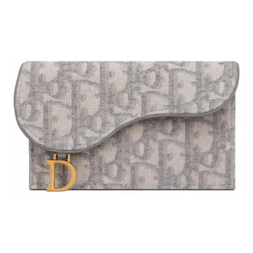 DIOR Седло Ткань Кошелек Держатель для карт Женские Серый