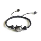 Чёрный кот, браслет "Персиковый цветок"