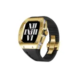 Титан, серебряный корпус, золотая оправа, черная лента фтористого полиэтилена